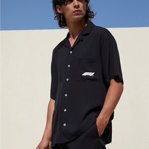 PacSun Black Short-Sleeve Button-Down F1 racing shirt